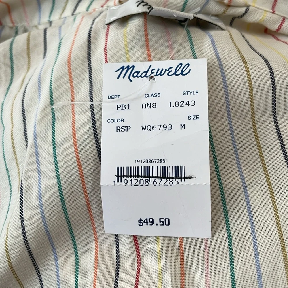 Madewell Bedtime Pajama Top in‎ Rainbow Stripe w/Pocket 100% Cotton Size Medium